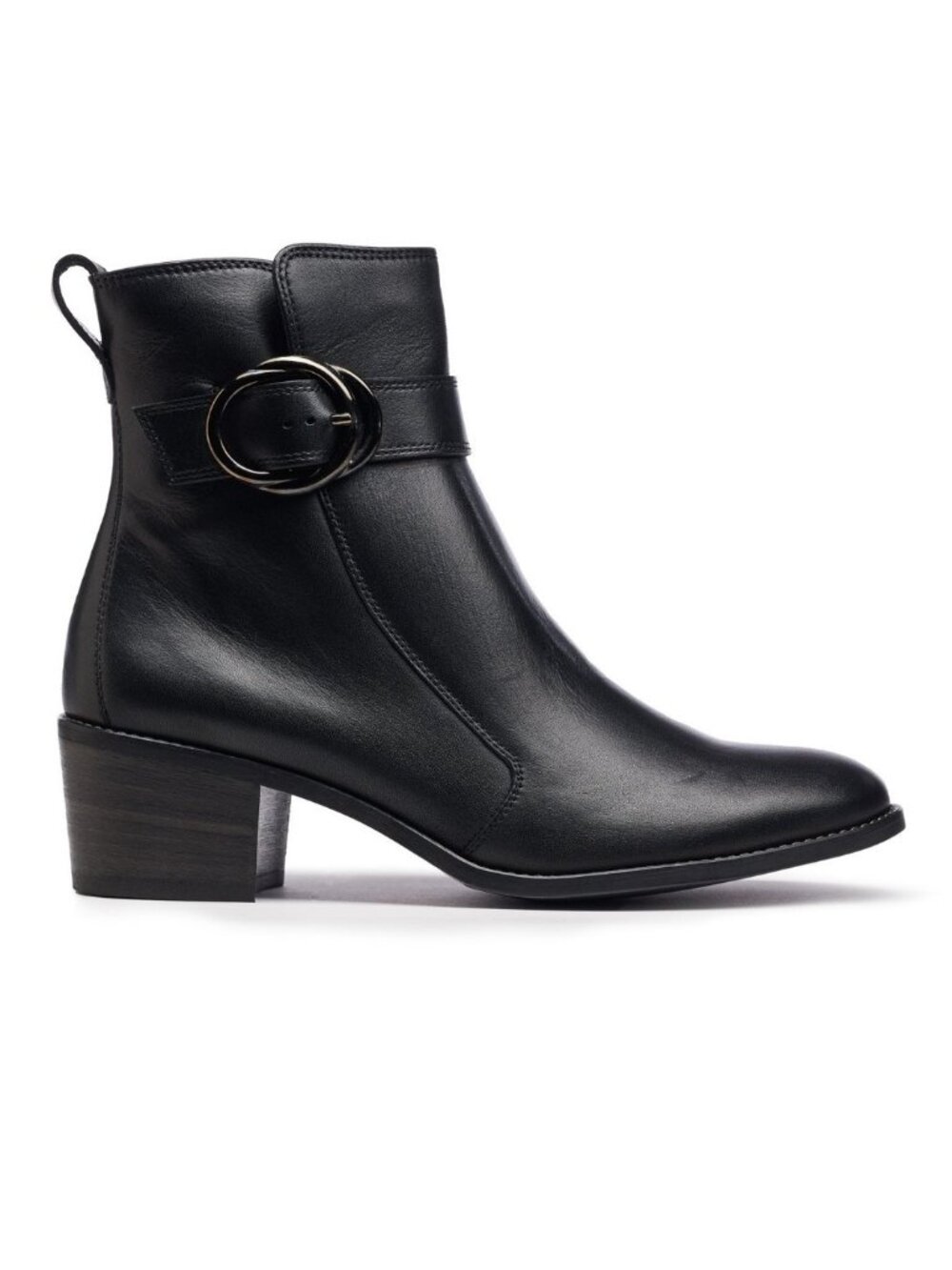 $550 PAUL GREEN Vanessa Block Heel Bootie BLACK LEATHER BUCKLE MOTO 9 (TF26)